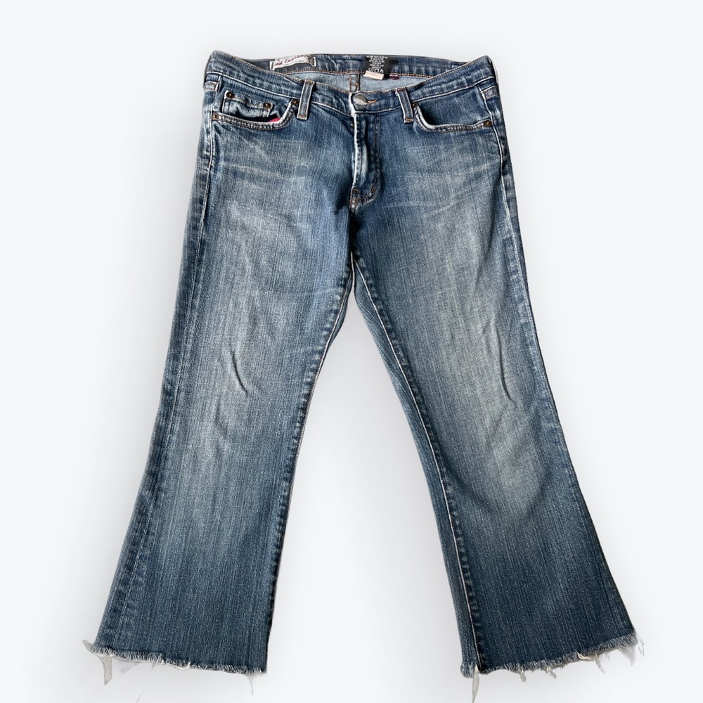 Red Engine Denim Blue Jeans Wide Leg Cropped Frayed Hem. Size 29